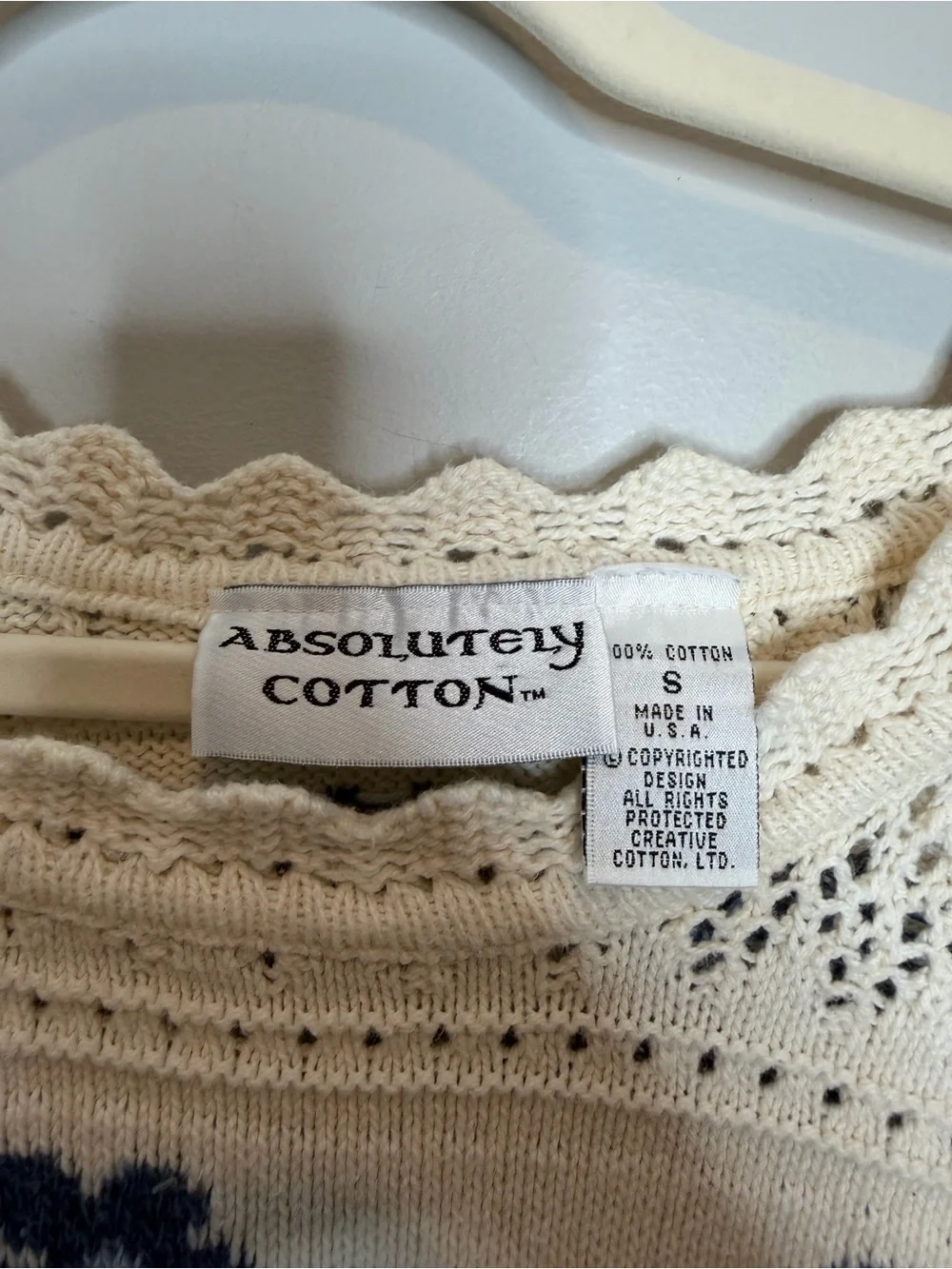 Vintage Absolutely Cotton Floral Crochet Knit Sweater Womens S Cottagecore Boho